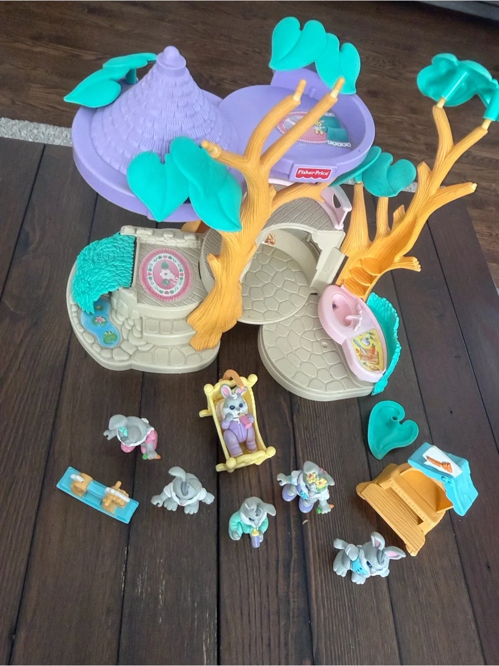 1996 Fisher-Price Hideaway Hollow Treehouse Playset w/ Bunnies